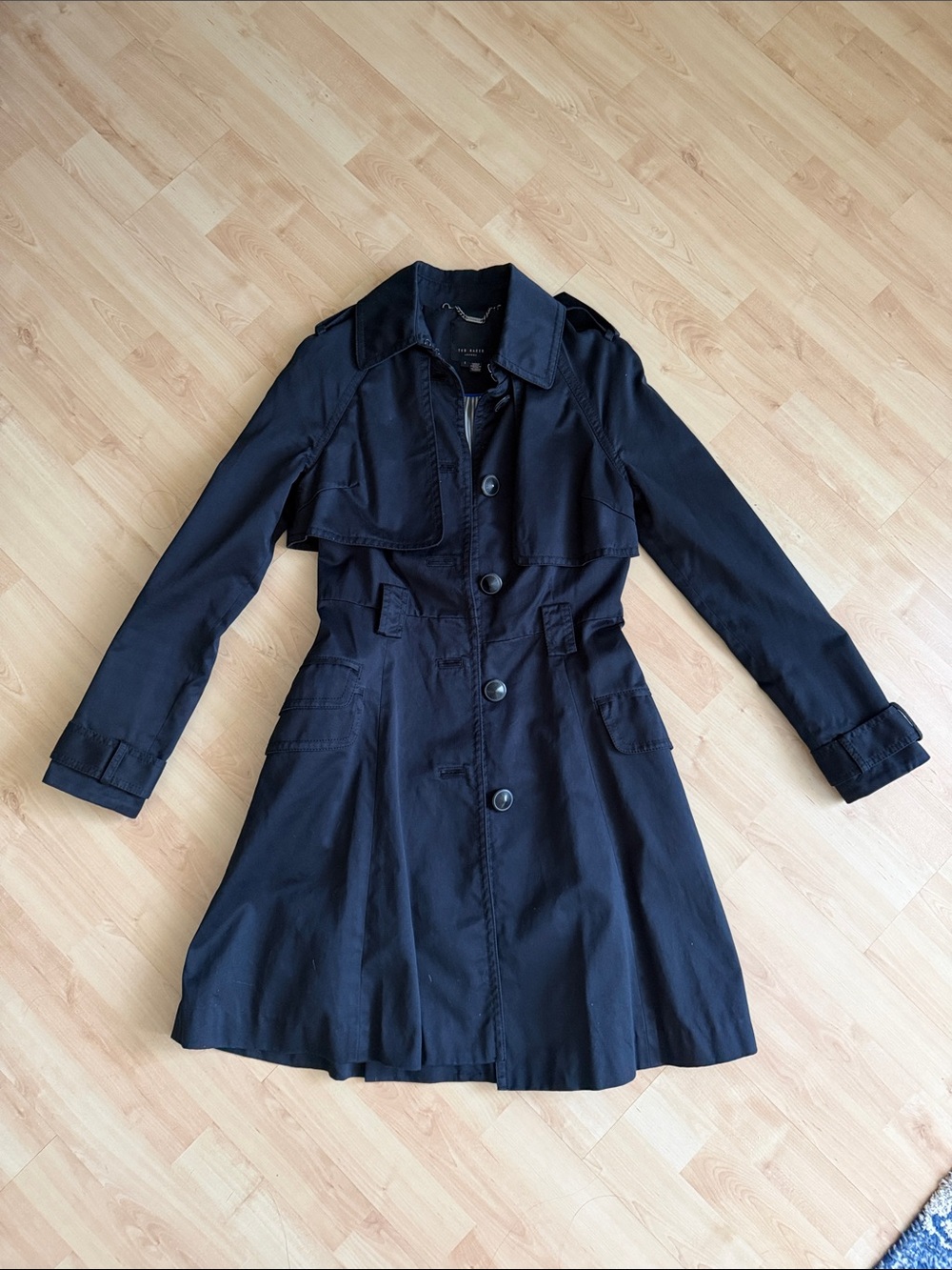 Ted Baker London Black Single Breasted Trench Coat Jacket Size 1 US 4